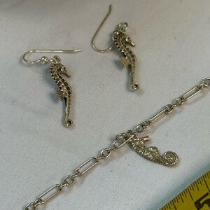Silver Seahorse Earrings and Bracelet Set